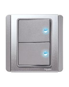 Neo 2Gang 1Way Horizontal Switch with Blue LED, Grey Silver - E3032H1_EBGS_G3