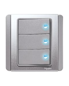 Saklar NEO 3 Gang 1 Way Horizontal Grey Silver - E3033H1_EBGS_G3