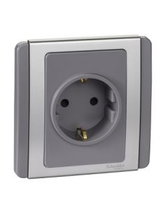 Neo schuko socket outlet with safety shutter Grey Silver - E3426_16SS_GS_G3